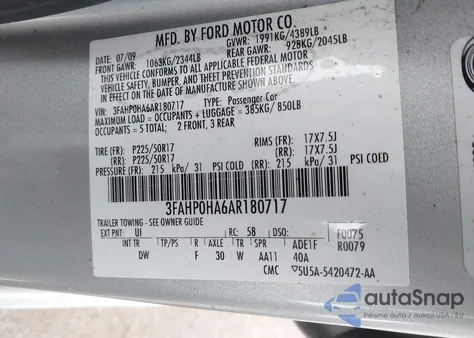 2010 Ford Fusion Se from USA, damaged, VIN 3FAHP0HA6AR180717